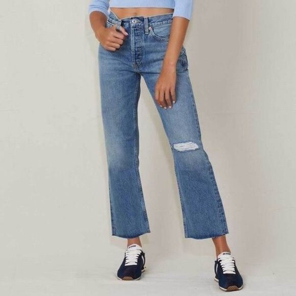 RE/DONE 90s Loose Straight Leg jeans High-Rise Ankle Crop Light Worn 1 size 26 - Picture 1 of 9